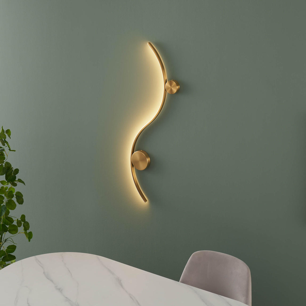 WANDLEUCHTE Curva, Messing, 100cm - Goldfarben, Metall (31.5/100/100cm) - KOSILUM