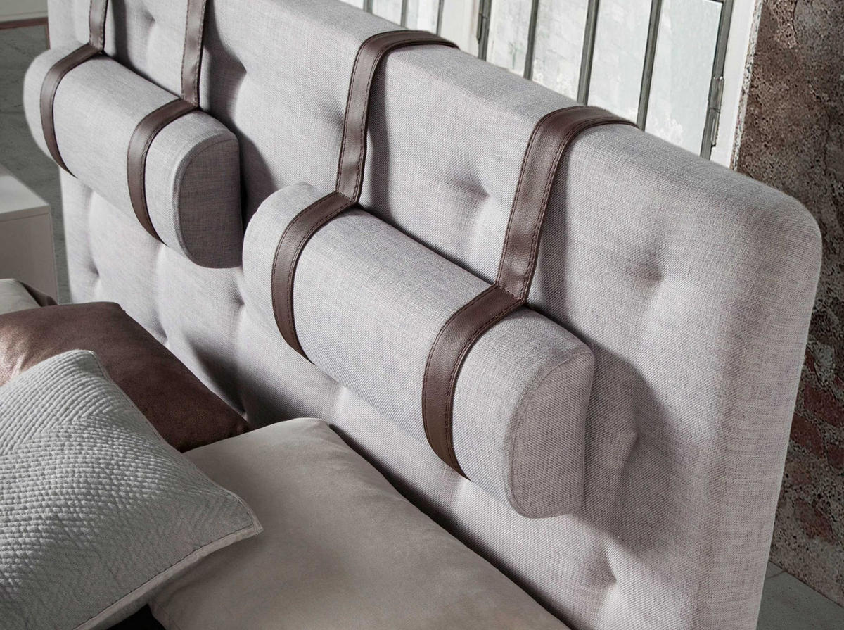 BETT Graues Bett mit Stofftufting 172/216/110 cm - Walnussfarben/Grau, Textil - ANGEL CERDA