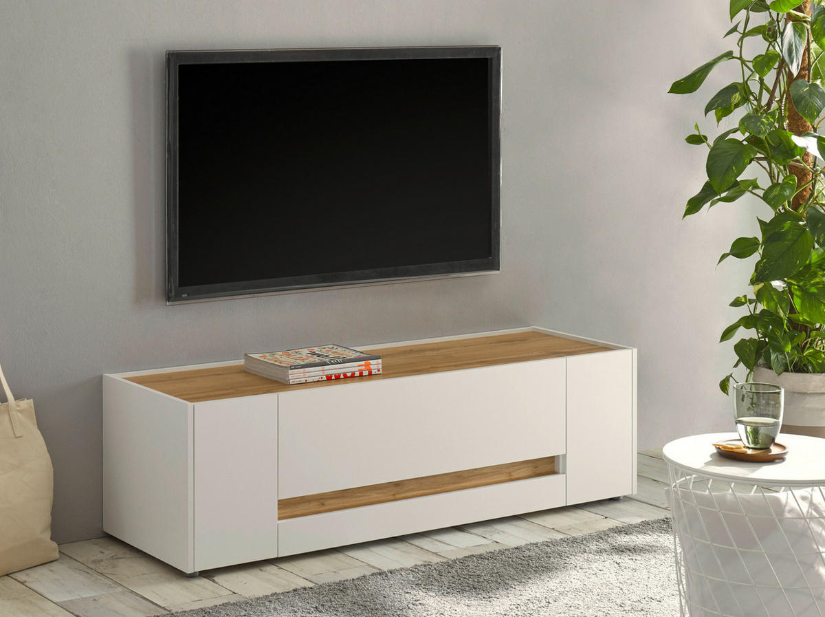 TV-LOWBOARD weiß, Eiche Wotan 140 cm, TV-Unterteil mit Schublade - Eiche Wotan/Schwarz, Holz/Holzwerkstoff (140/40/45cm) - Furn.Design