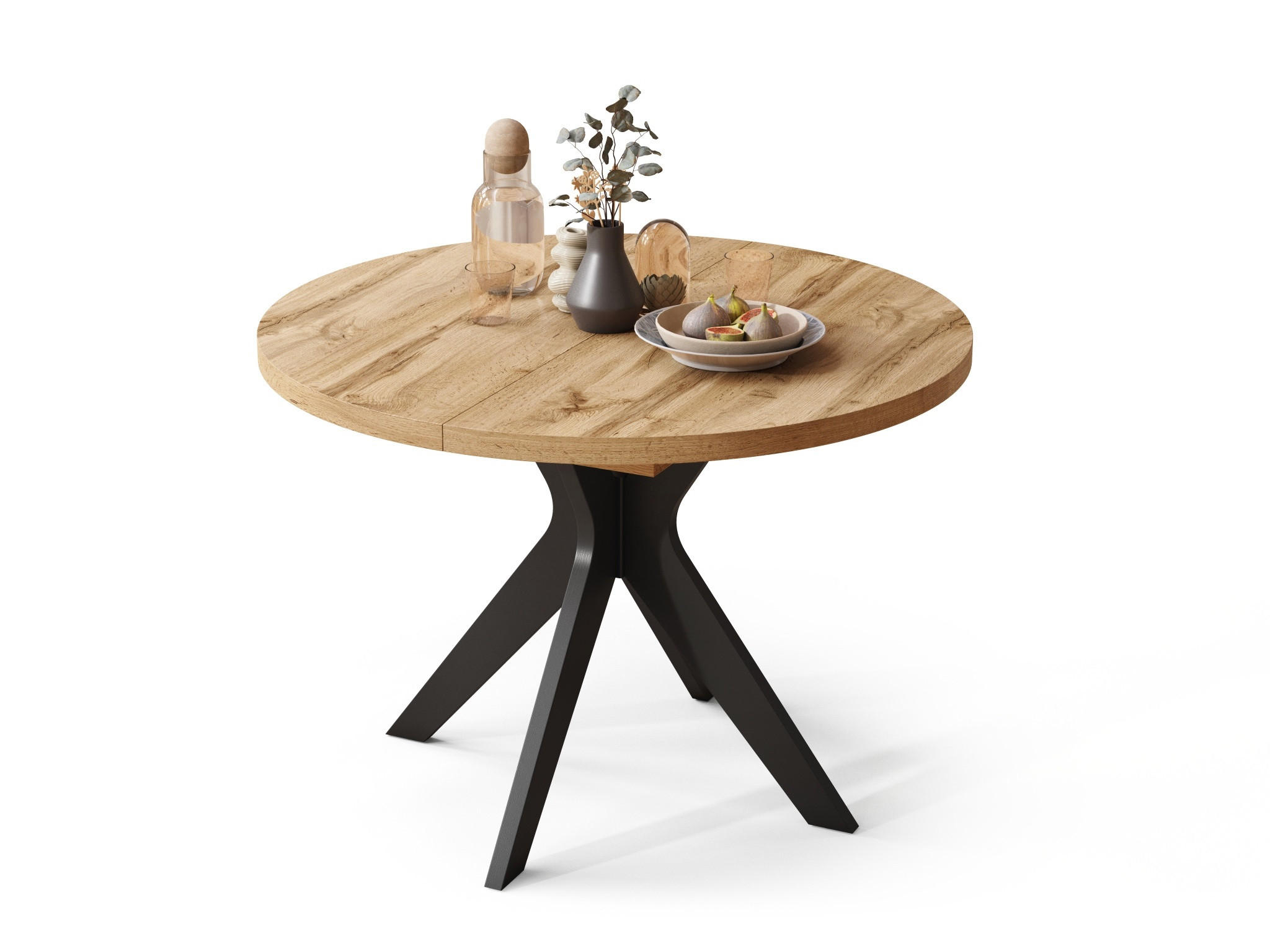 ESSTISCH rund Eiche Wotan - Schwarz ausziehbar - Eiche Wotan/Schwarz, Holzwerkstoff (110/110/77cm) - designimpex