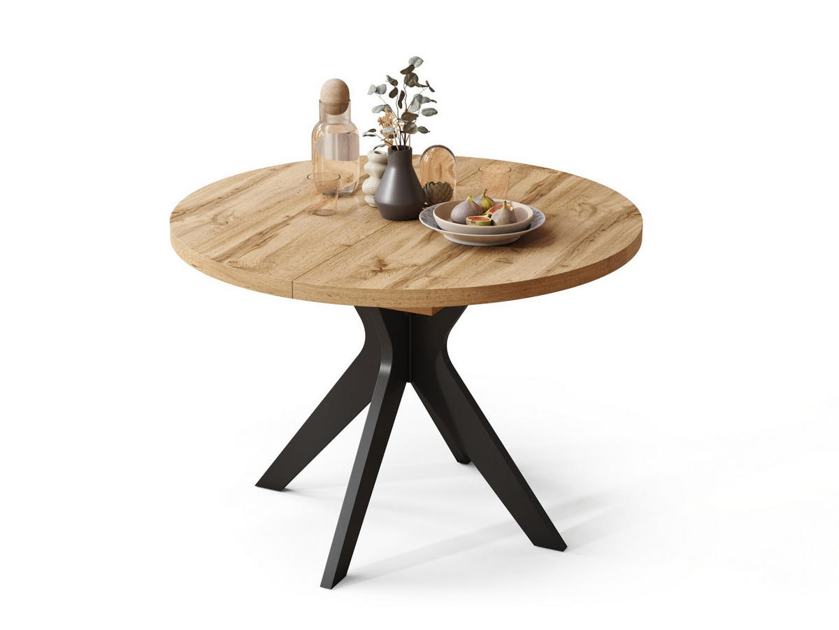 ESSTISCH rund Eiche Wotan - Schwarz ausziehbar - Eiche Wotan/Schwarz, Holzwerkstoff (110/110/77cm) - designimpex