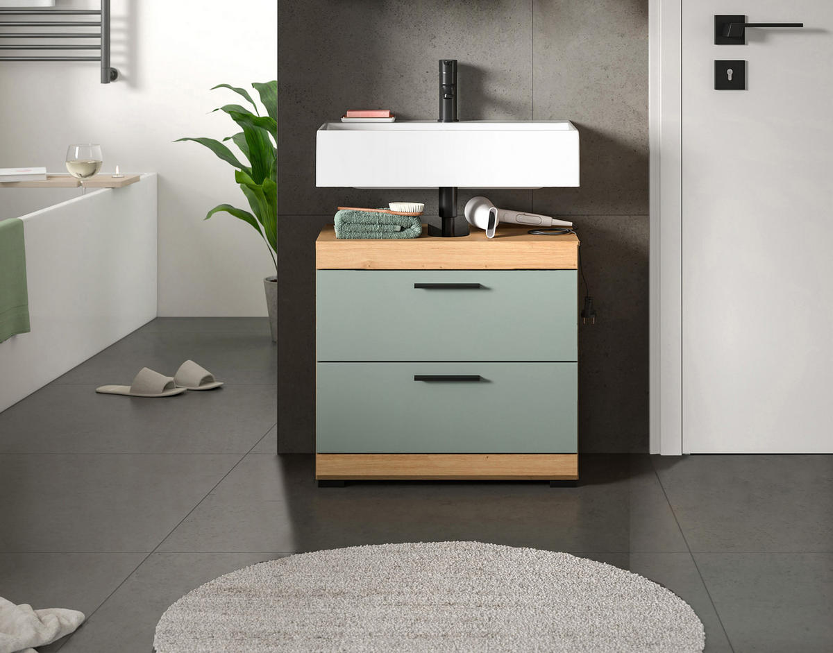 WASCHBECKENUNTERSCHRANK Scout Bad in Artisan Eiche Nb. und Salbei Nb. B/H/T: 60x56x34 cm - Eiche Artisan, Holz (60/56/37cm)