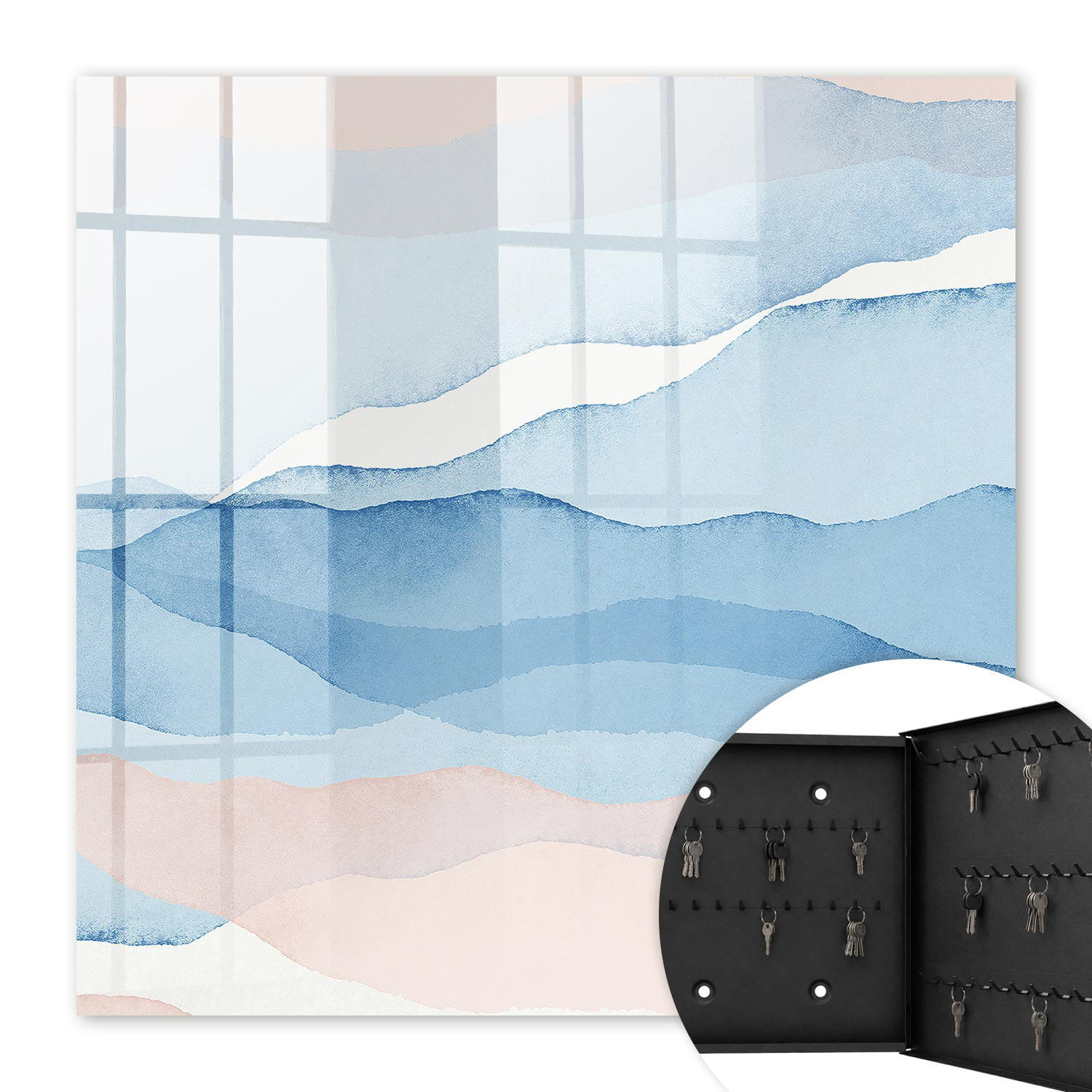 SCHLÜSSELBOX Schwarz 30x30 cm- Türöffnung nach rechts - Entspannende Wellen - Blau, Metall (30/30/5cm) - TULUP