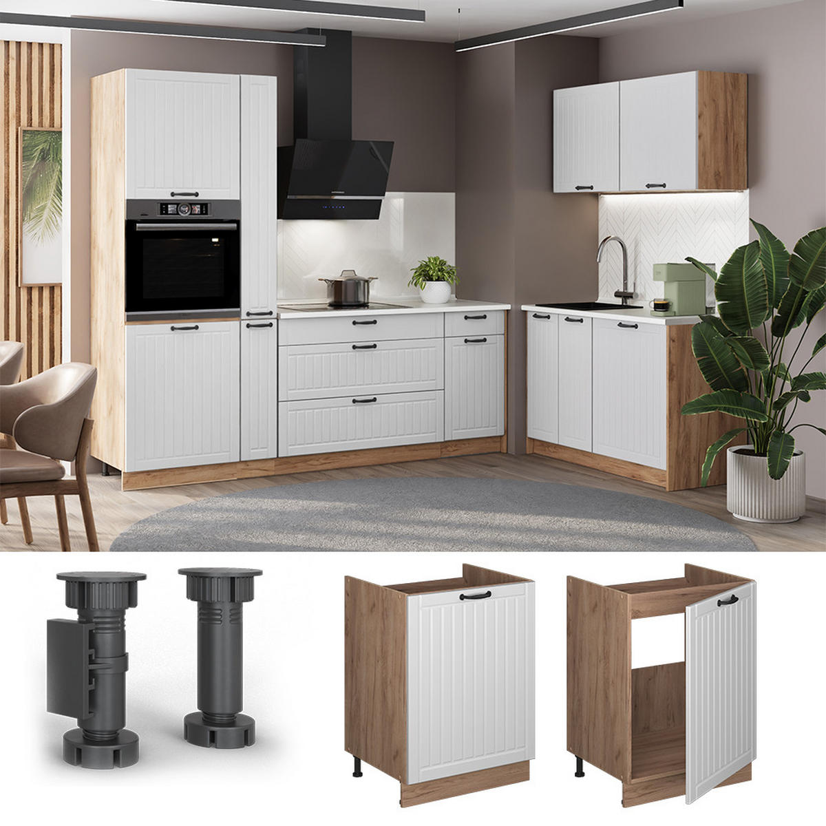 SPÜLENUNTERSCHRANK Fame-Line, Weiß Landhaus/Goldkraft Eiche, 60 cm - Honigeiche/Weiß, Holzwerkstoff (60/82/60cm) - Vicco