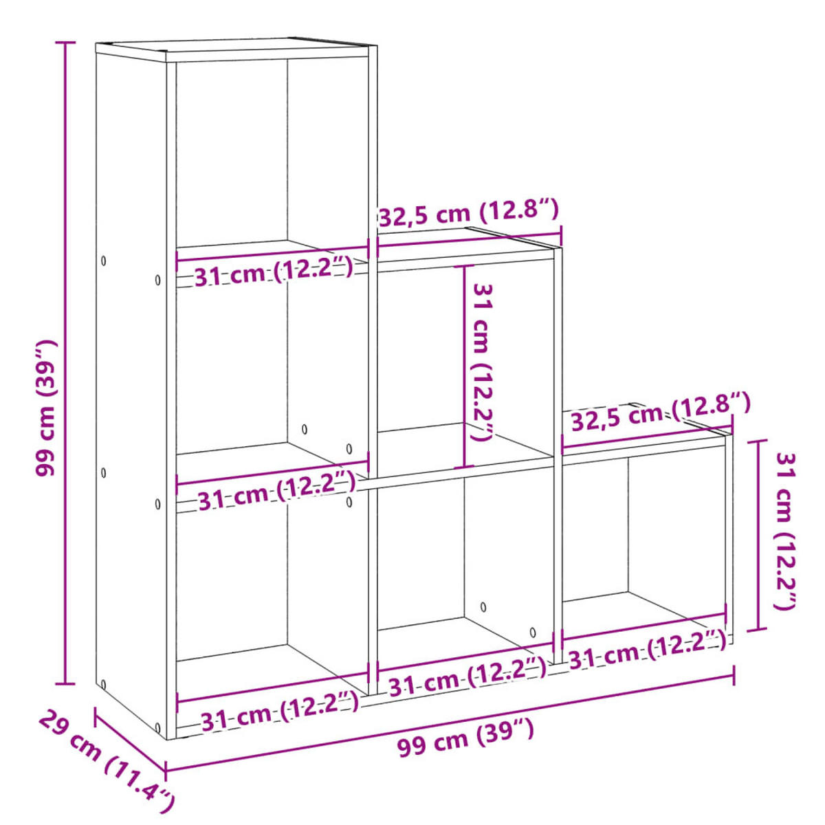 RAUMTEILER Bücherregal 3-Stufig Weiss 99/29/99 Cm Holzwerkstoff - Weiß, Holzwerkstoff (99/99/29cm) - vidaXL