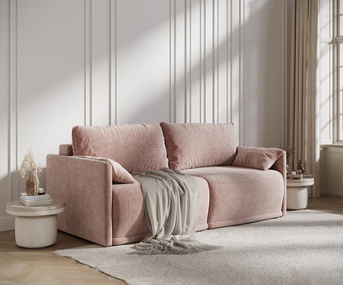 SCHLAFSOFA MIT ECKSOFA-FUNKTION Nappa Rosa Chenille - Schwarz/Rosa, Holz/Holzwerkstoff (215/100/112cm) - Maison de Reve