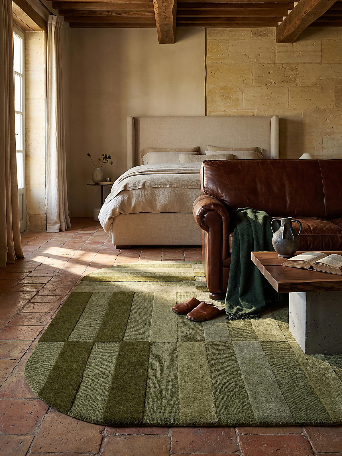 TEPPICH aus Wolle, handgetuftet, LUNAN, in Olivgrün, Blockstreifen, 160 x 230 cm - Grün, Textil (160/230cm) - KADIMA DESIGN