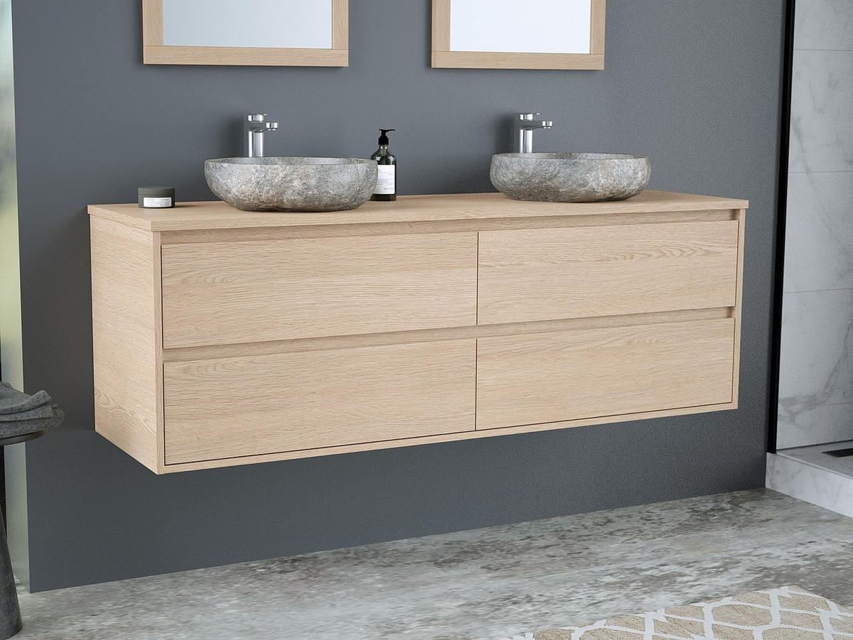 DOPPELWASCHTISCH - 150 cm x 45 cm - holz - naturfarben hell Milipam - Naturfarben, Holz (150/50/45cm) - Vente-Unique