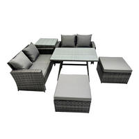 GARTENMÖBELSET mit ESSTISCH,HOCHLEHNER-SOFA Polyrattan Dunkelgrauer Mix 6-Sitzer - Dunkelgrau/Grau, Glas/Kunststoff - Fimous