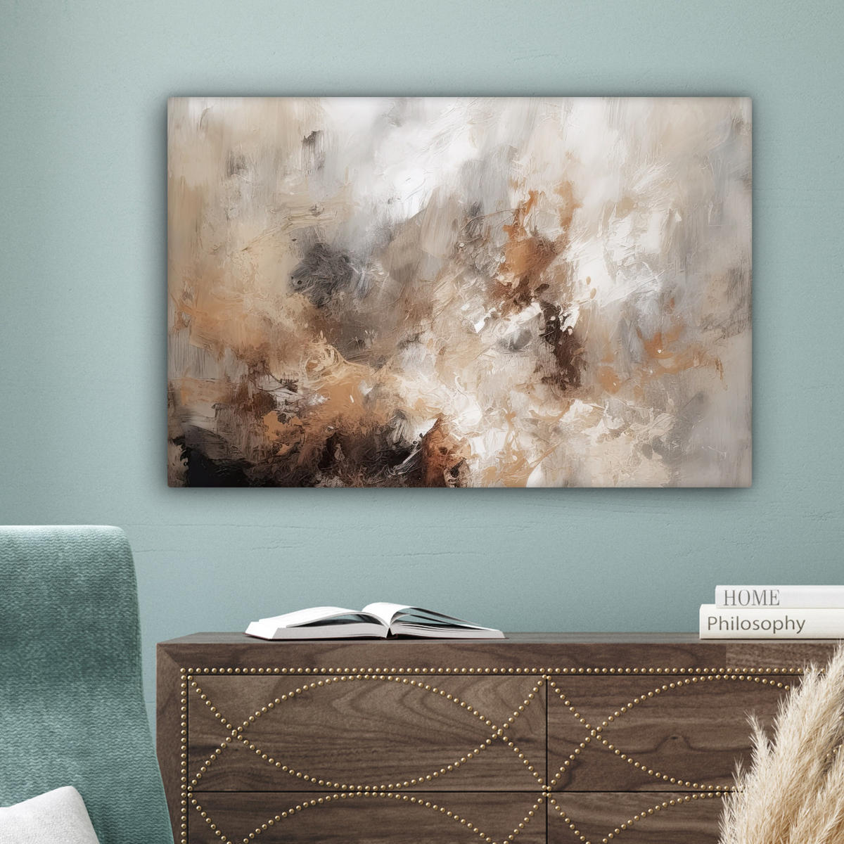 LEINWANDBILD - Farbe - Abstrakt - Beige - Kunst - 60x40 - Wanddeko Schlafzimmer - Greige, Textil (60/40cm) - MuchoWow