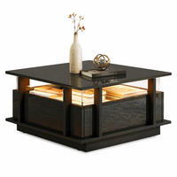 COUCHTISCH in Schwarz Sofatisch Hochglanz mit 2 Schubladen,LED & Acryl-Trennwand, Sofatisch für Wohnzimmer,B70/T70/H35cm - Schwarz, Holzwerkstoff/Metall (70/70/35cm) - STILVORA