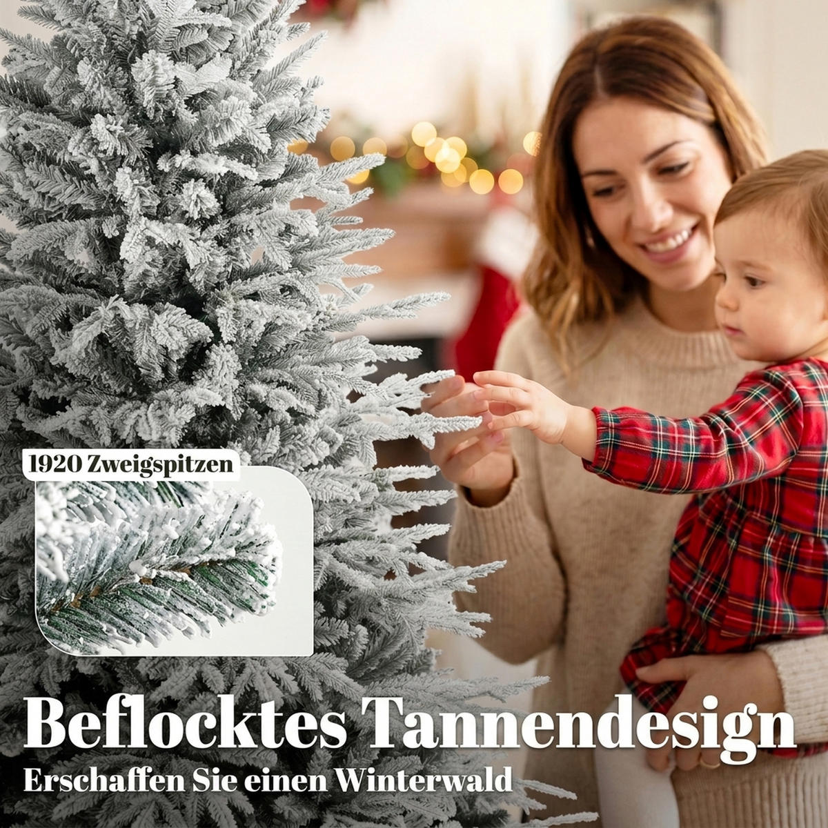 KÜNSTLICHER-WEIHNACHTSBAUM PE Metall Grün Weiß - Grün, Kunststoff (180cm) - HOMCOM