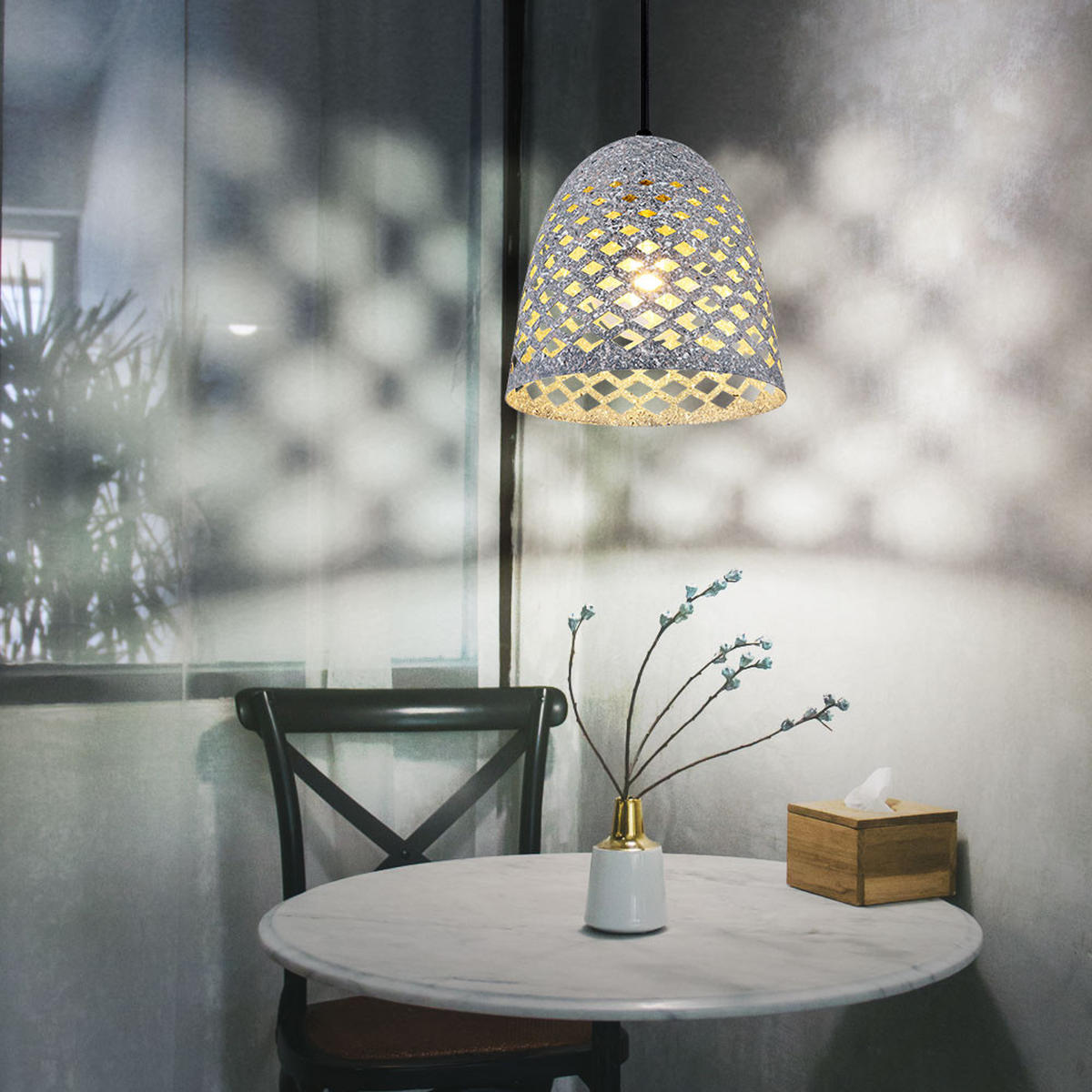 HÄNGELEUCHTE Metall Grau Marmoroptik - Grau, Metall (22/22/120cm)