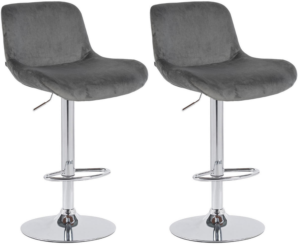 BARHOCKER 2er Set Samt Dunkelgrau - Chromfarben/Dunkelgrau, Textil/Metall (50/85/50cm) - CLP