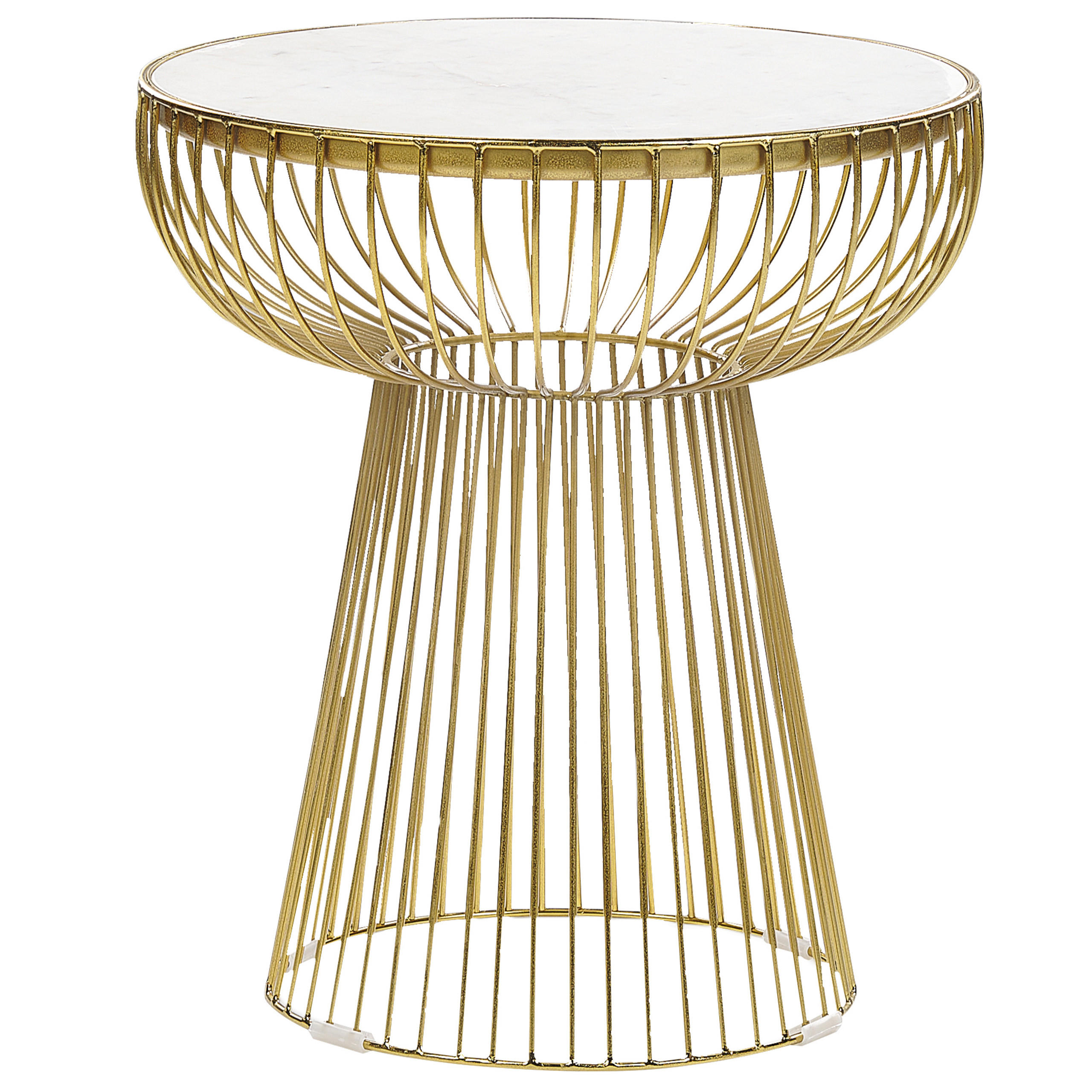 BEISTELLTISCH Marmor weiß/gold rund 42 cm Cheynes - Goldfarben/Weiß, Stein (42/42/48cm) - Beliani