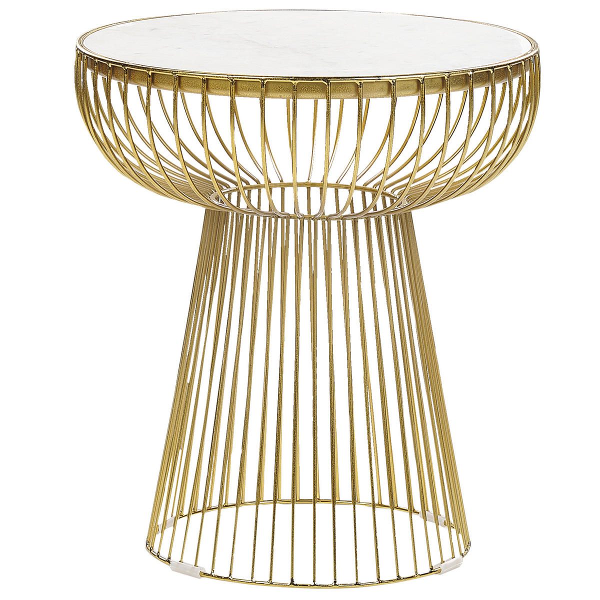 BEISTELLTISCH Marmor weiß/gold rund 42 cm Cheynes - Goldfarben/Weiß, Stein (42/42/48cm) - Beliani