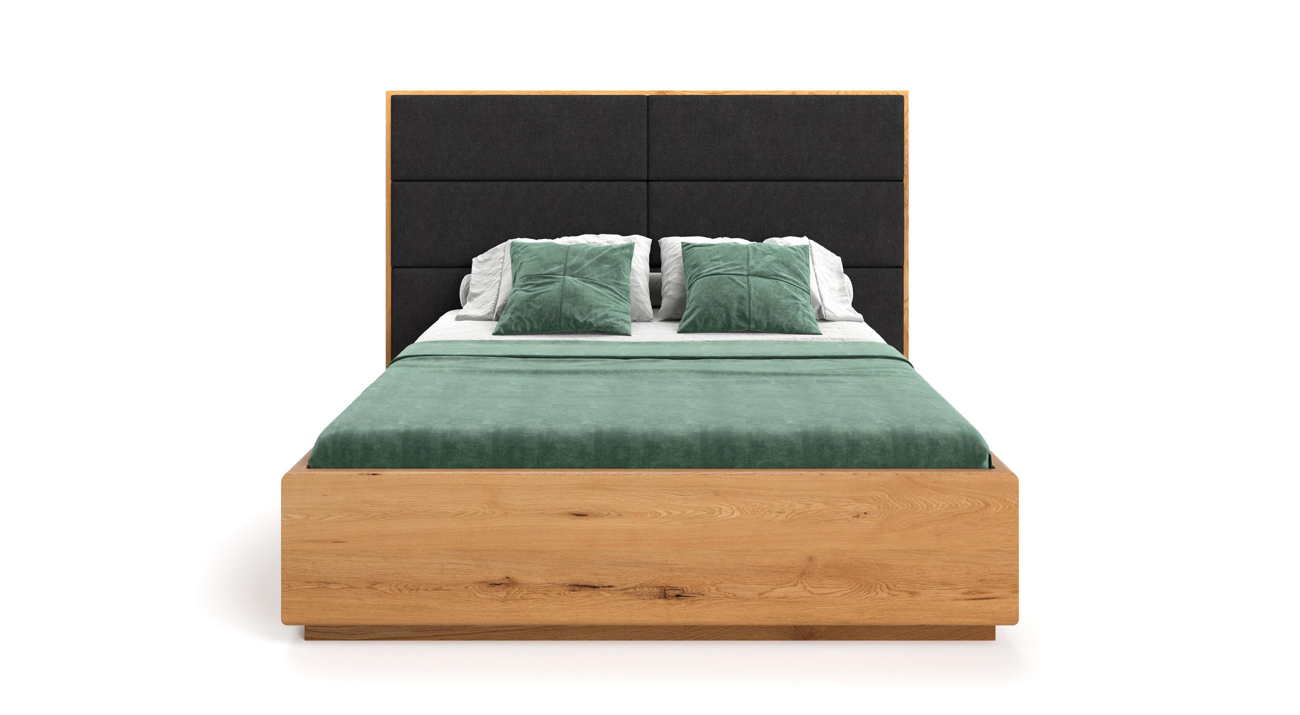 MASSIVHOLZBETT Dome aus Eiche mit Bettkasten 180x220 cm, Storm 99 (Schwarz) - Eichefarben/Braun, Holz (180/220cm) - Danzz