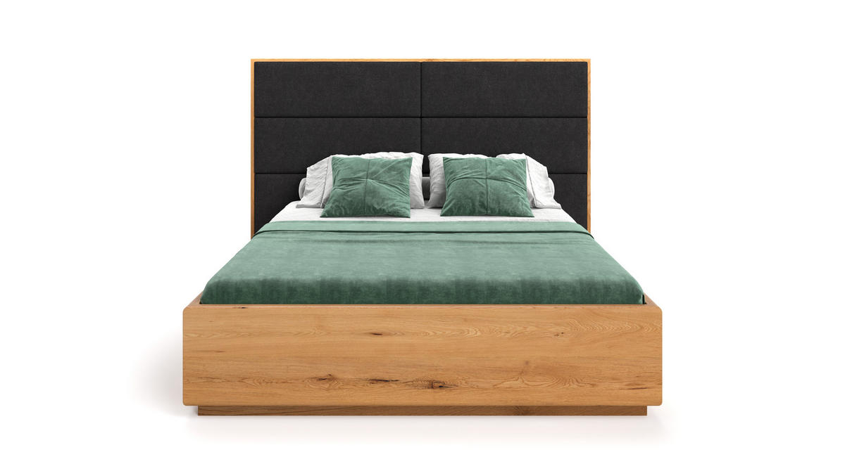 MASSIVHOLZBETT Dome aus Eiche mit Bettkasten 180x220 cm, Storm 99 (Schwarz) - Eichefarben/Braun, Holz (180/220cm) - Danzz