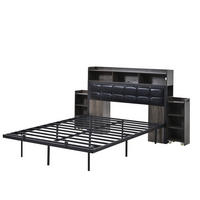 DOPPELBETT 140/190 cm Grau mit LED-Beleuchtung und USB-Ladefunktion aus Metall - Grau, Metall (140/190cm) - OKWISH