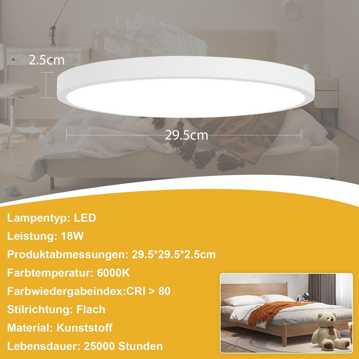 DECKENLEUCHT LED Schlafzimmer - Schlafzimmerlampe Flach Badezimmerlampe 6000K Ø30CM - Weiß, Kunststoff (30/30/2.5cm) - ZMH