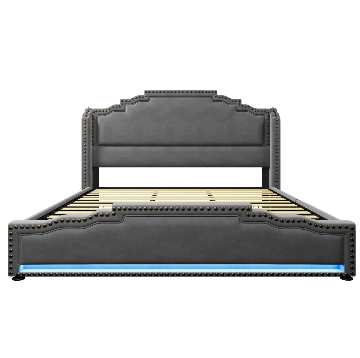 POLSTERBETT mit 4 Schubladen 180x200 cm Samt Grau mit LED und USB-C - Grau, Metall (180/200cm) - Meubliv