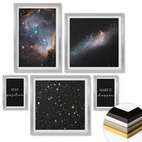 WANDBILDER 5er Set - 50x50 cm & 20x30 cm & 40x60 cm Silberner Rahmen - Motivationsslogans Sterne Weltraum - Silberfarben, Kunststoff (40/60cm) - ArtPrintCave