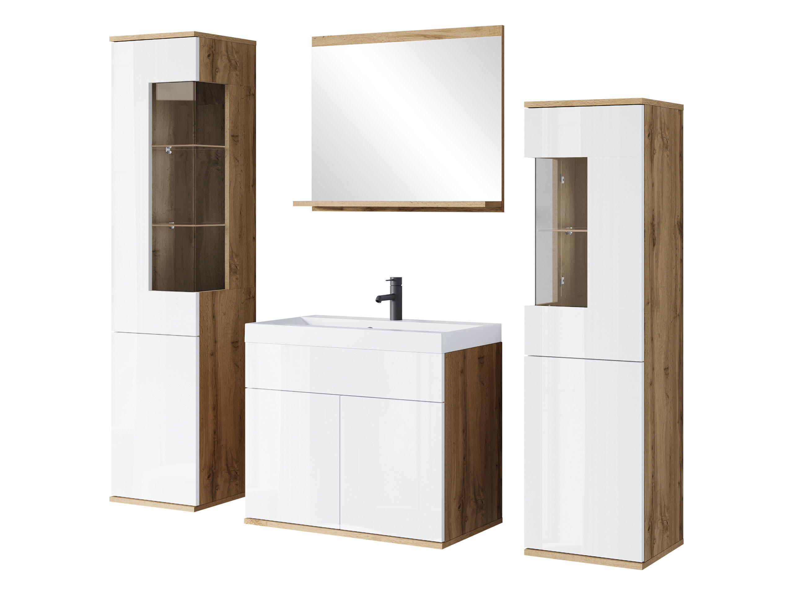 BADMÖBEL-SET Nairobi - Weiß Hochglanz/Eiche Wotan, Holzwerkstoff (31/133/31cm) - MIRJAN24