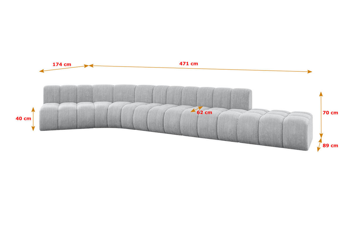 ECKSOFA modulares Sofa Brilo-L2 - 471x174x70 cm Grau - Grau, Holzwerkstoff/Textil (471/174cm) - ALTDECOR
