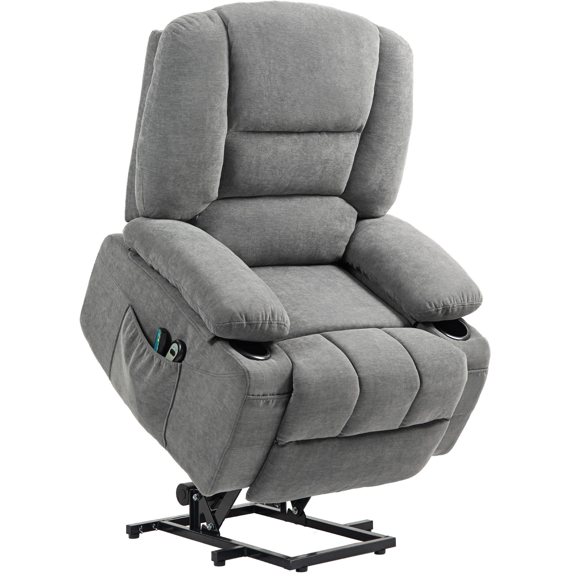 SESSEL 90/97/102 cm mit elektrischer Aufstehhilfe und Massagefunktion - Dunkelgrau, Textil (90/102/97cm) - BEAOK