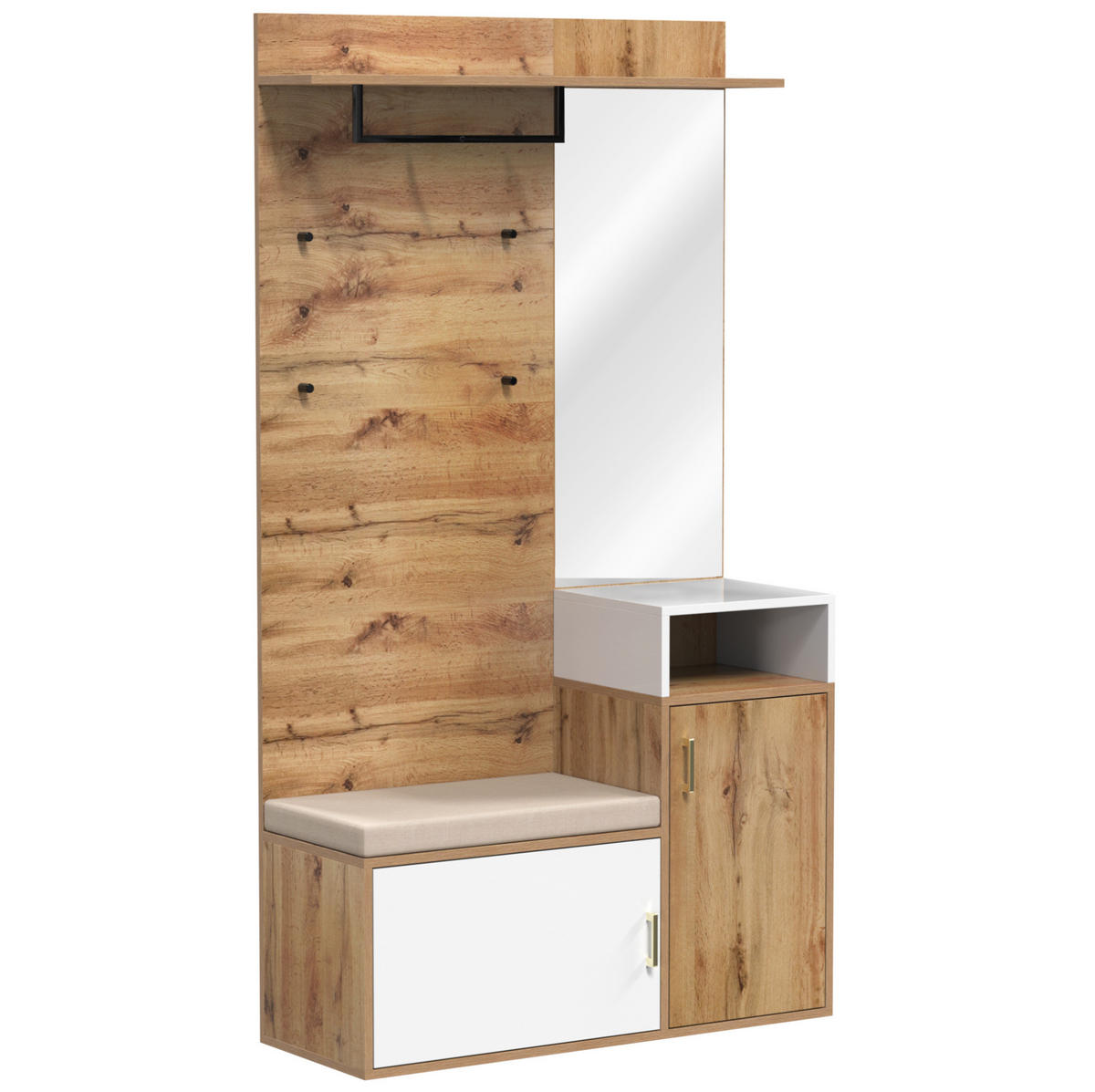 GARDEROBEN-SET mit Spiegel 105 x 40 x 190,5 cm Weiß Holzfarbe - Weiß, Holzwerkstoff (40/190.5/105cm) - Beauniv
