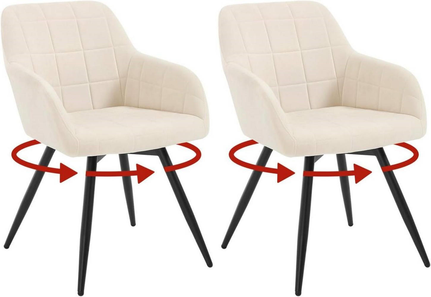 ESSZIMMERSTUHL 2er Set, drehbar, Samt, Beige - Beige/Schwarz, Textil/Metall (57/78/63cm)