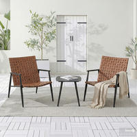 BALKONSET - 3-teilig - Stahl / Polyrattan - Braun - Braun, Glas/Kunststoff - home24