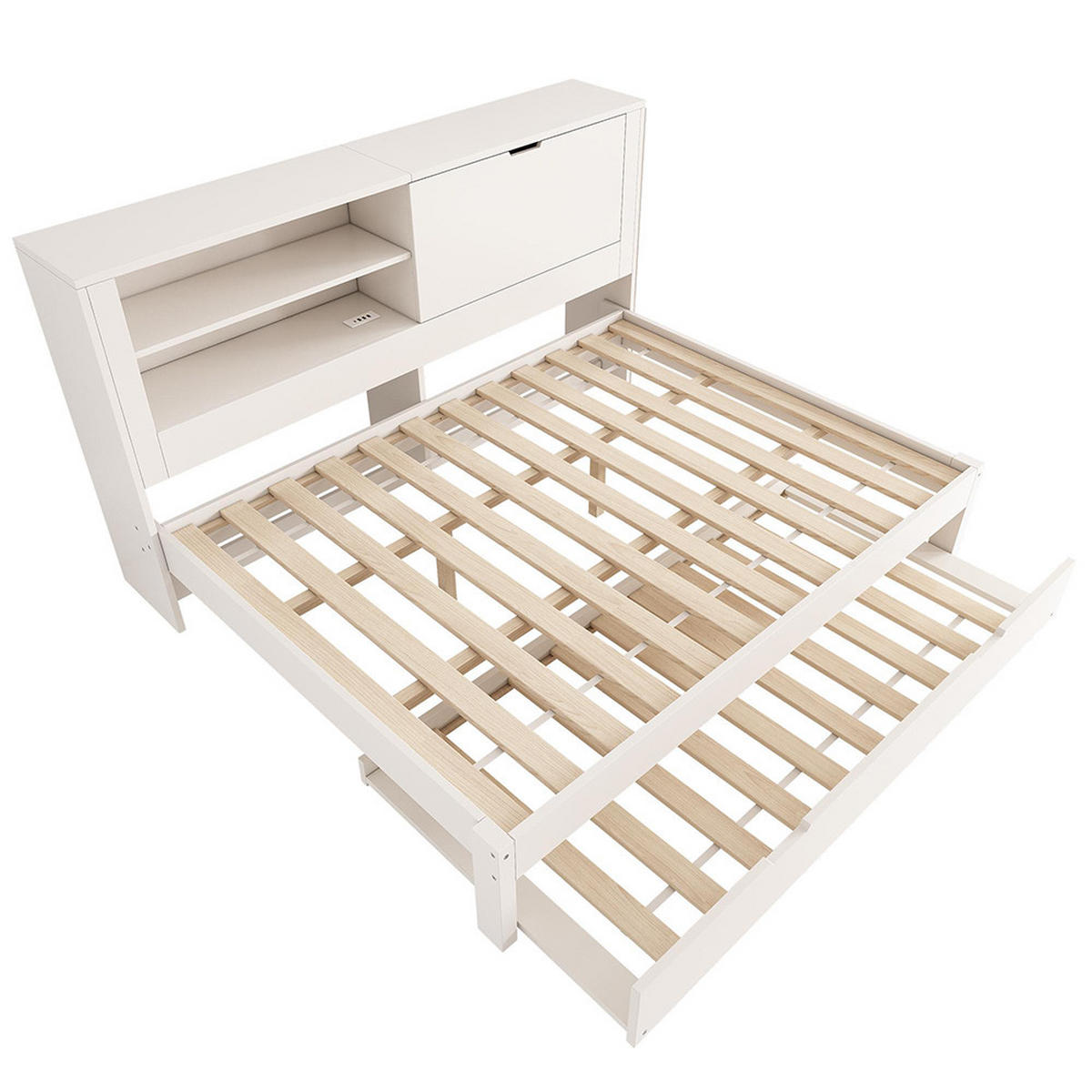 AUSZIEHBETT 140×190 cm mit Lattenrost in Weiß - Weiß, Holz (140/190cm)