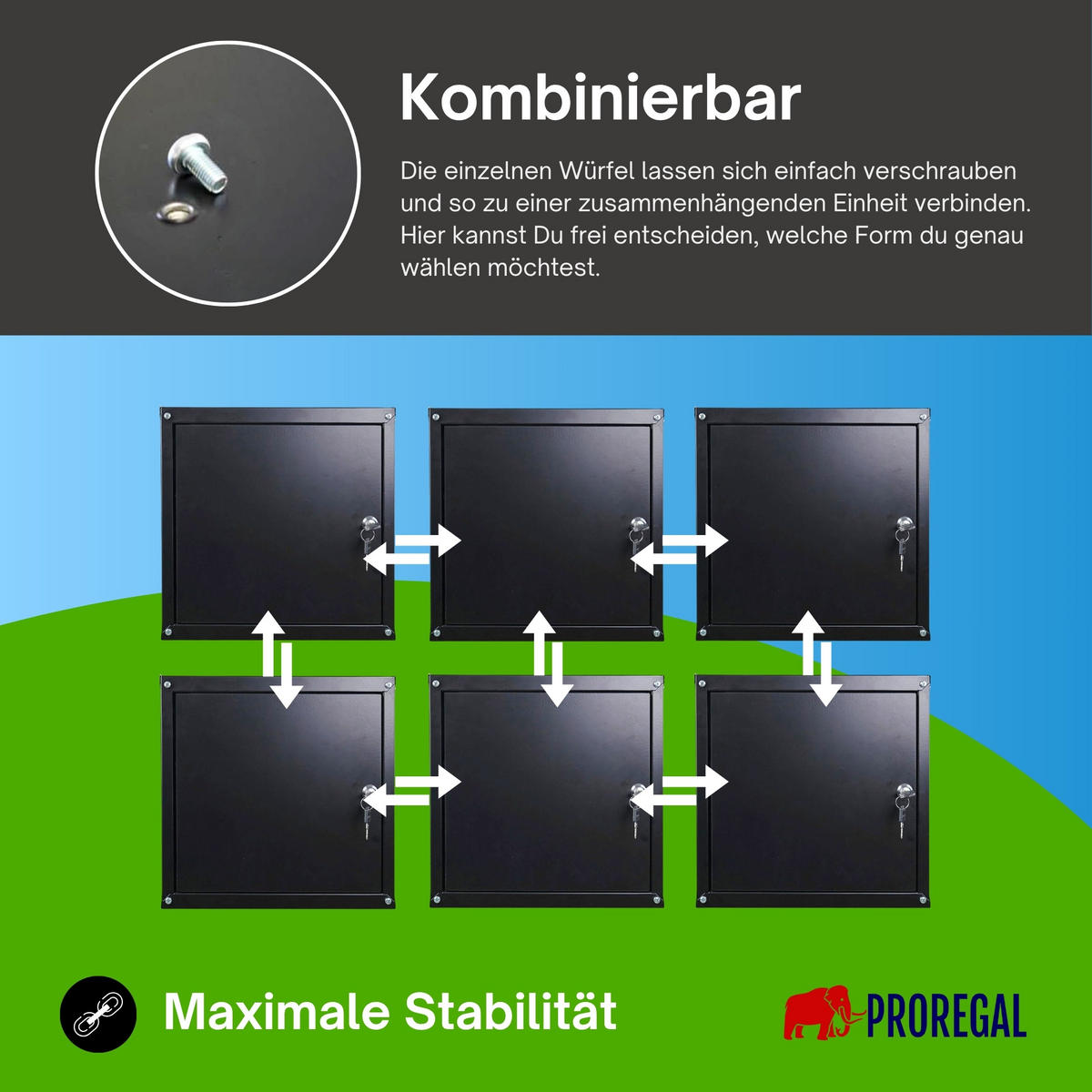 SCHLIESSFACHWÜRFEL Cubic XL HxBxT 45x45x45 cm Schwarz - Schwarz, Metall (45/45/45cm) - PROREGAL