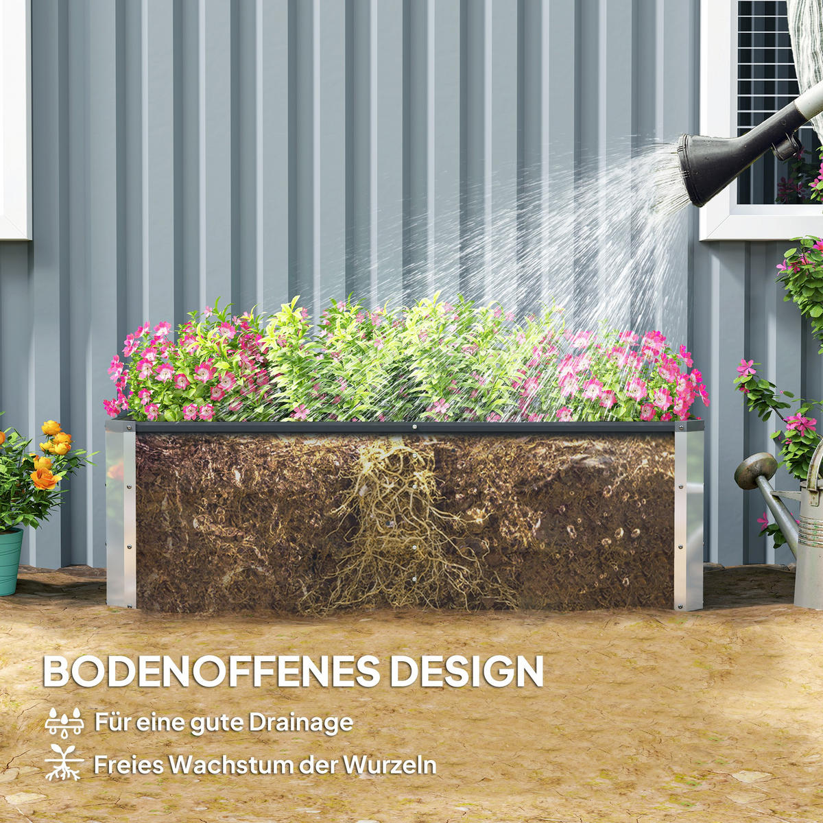 HOCHBEET 125x47x40 cm Stahl grau - Grau, Metall (125/40/47cm) - LEBENLANG