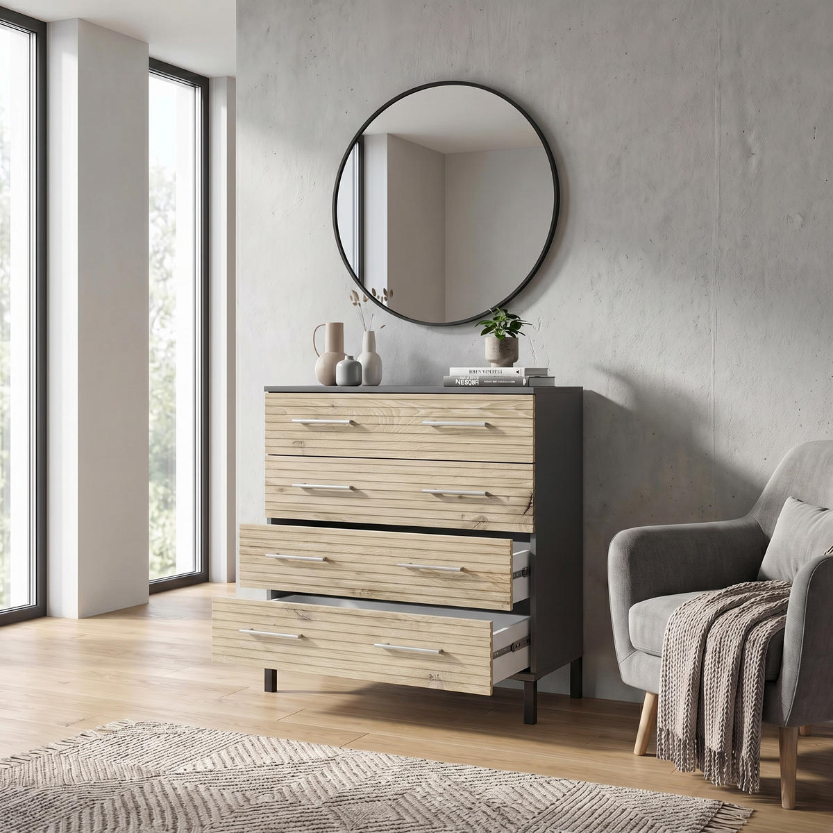 KOMMODE Bravo Eiche Viking - Sonoma Eiche, Holzwerkstoff (76/84/35cm) - Vladon