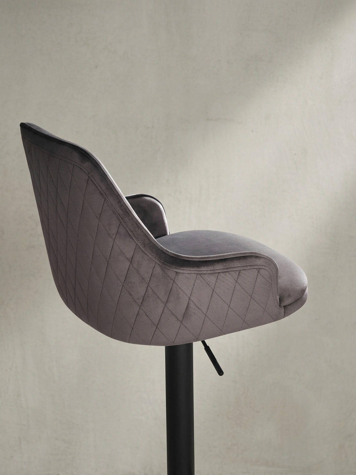 BARHOCKER Samt Lehne Höhenverstellbar Trompetenfuß Armlehne Gepolstert, Grau 45x45x106 cm - Schwarz/Grau, Textil/Metall (45/106/45cm) - KADIMA DESIGN