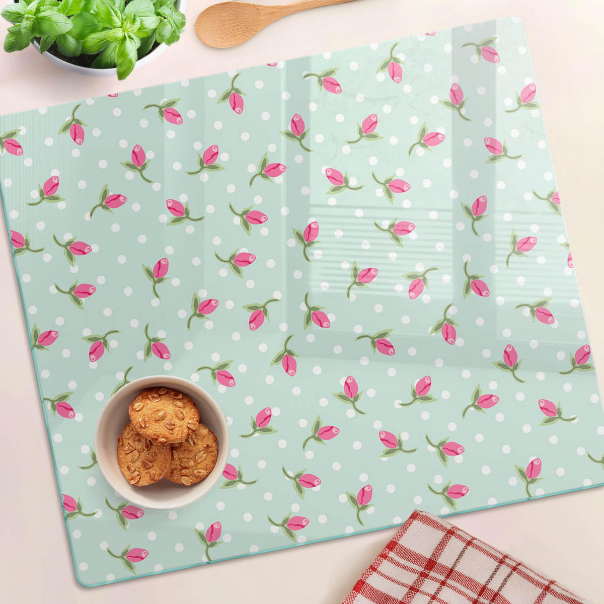 GLASPLATTE 60x52 cm Rosen - Pink, Glas (60/0.4/52cm) - TULUP