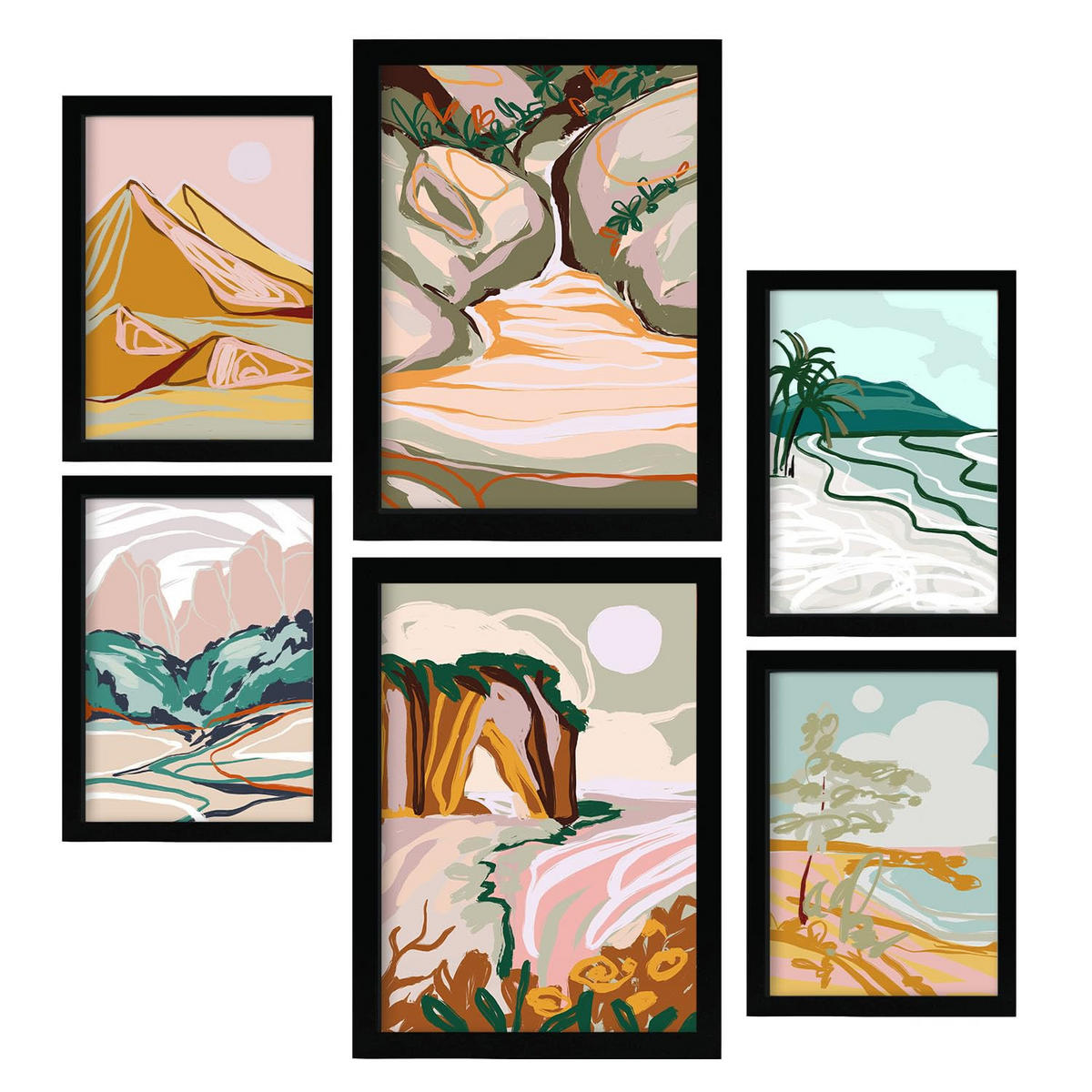 POSTER Set Mit 6 Komplexe Natur 2 A3 & A4 Schwarzer Rahmen - Schwarz, Papier (29/3cm) - Nacnic