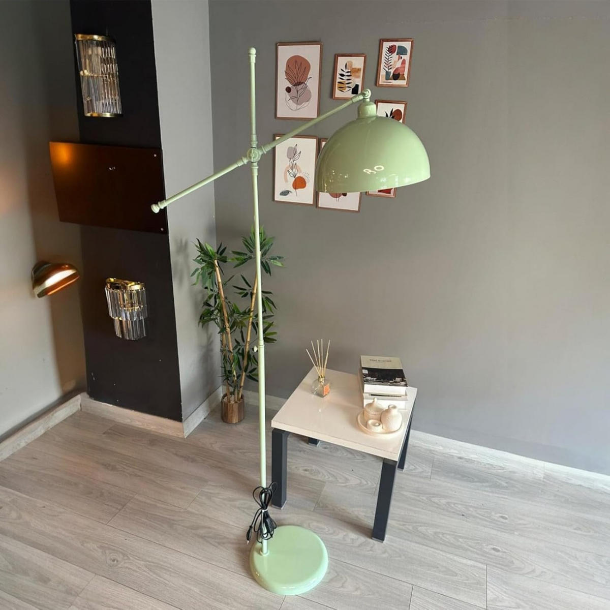 STEHLAMPE Stelan aus Metall mit E27, verstellbarer Lampenschirm - Mintgrün, Metall (37/37/171cm) - Bamyum