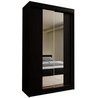 SCHWEBETÜRENSCHRANK LUCENZA 120/216/61 cm 2-türig mit Spiegel Schwarz - Schwarz, Holzwerkstoff (120/216/61cm) - MASSENO