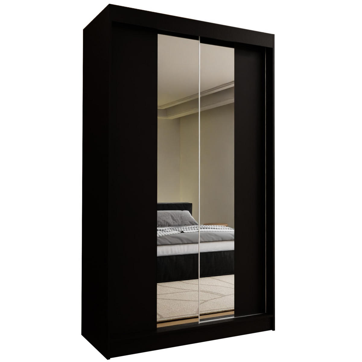 SCHWEBETÜRENSCHRANK LUCENZA 120/216/61 cm 2-türig mit Spiegel Schwarz - Schwarz, Holzwerkstoff (120/216/61cm) - MASSENO