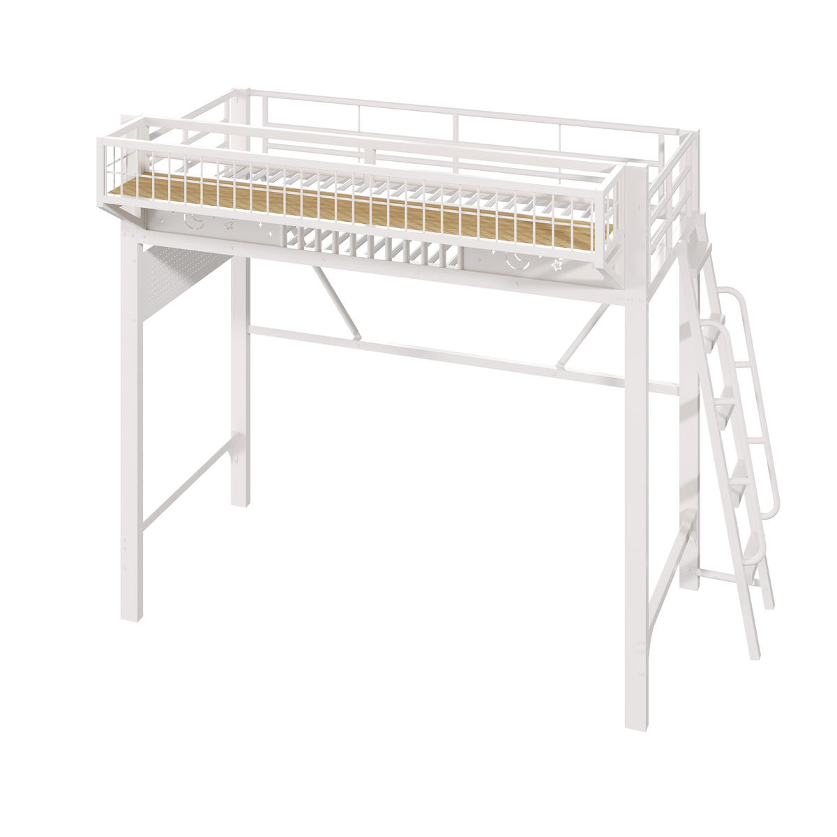 HOCHBETT 90/200 cm mit Metallgestell Weiß, Staufächern und offener Unterseite - Weiß, Metall