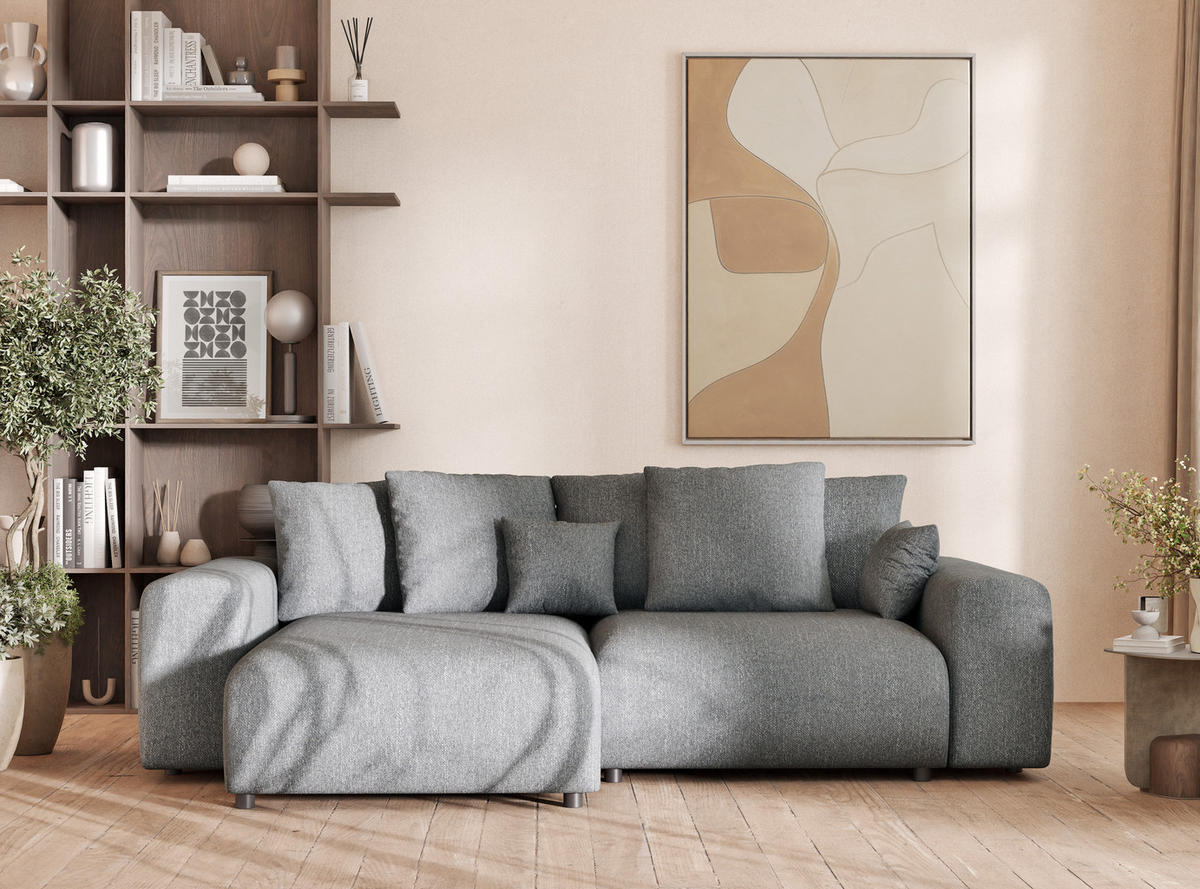 ECKSOFA MIT SCHLAFFUNKTION Solo Grau Webstoff - Schwarz/Grau, Holz/Holzwerkstoff (255/168cm) - Maison de Reve