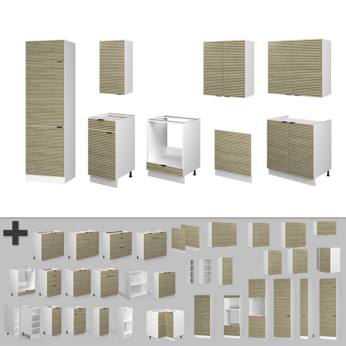 KÜCHENZEILE Fame-Line Eiche Paneel/Weiß 300 cm ohne Arbeitsplatte - Hellbraun/Weiß, Holzwerkstoff (300/81.6/46cm) - Vicco