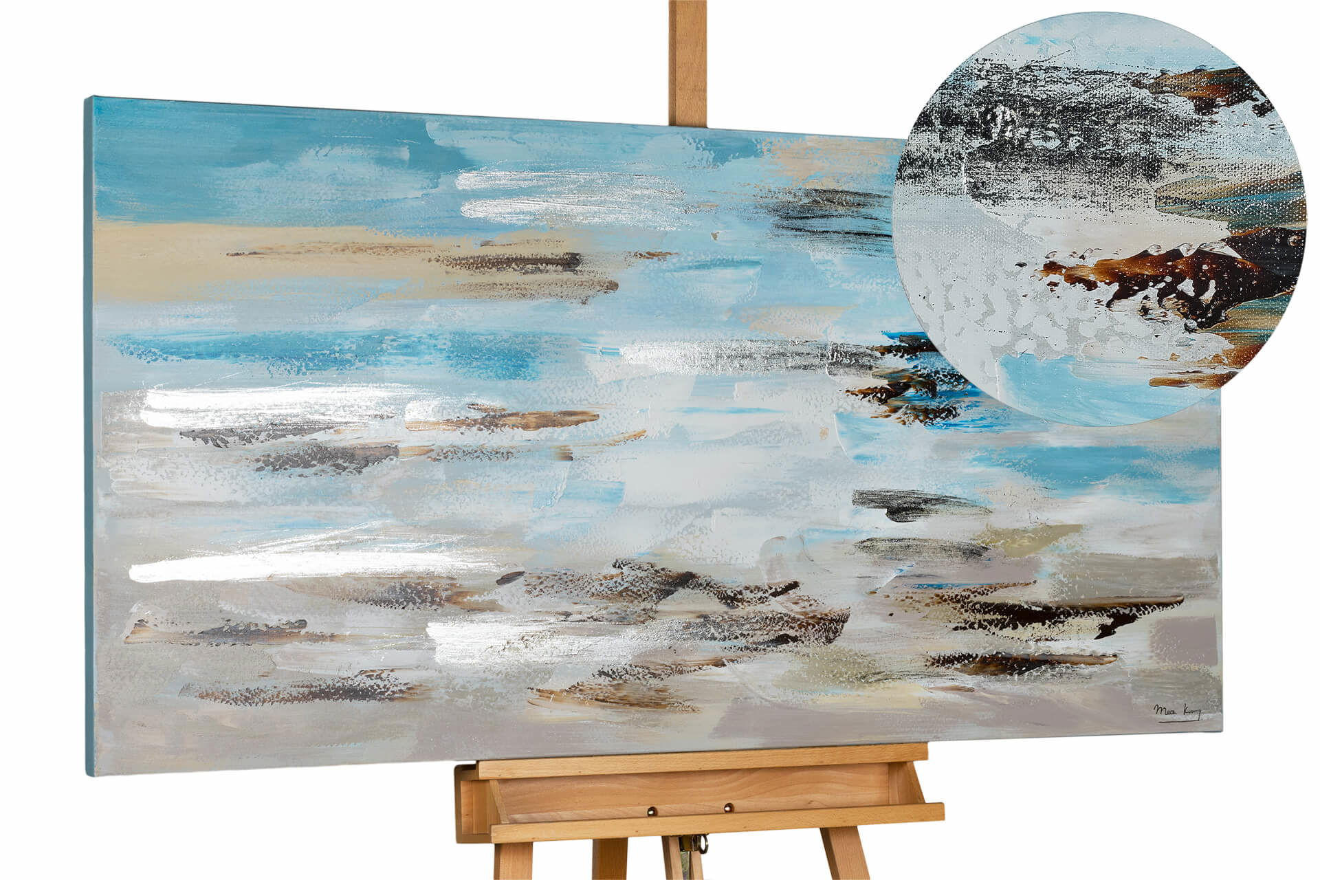 Kunstloft Ölgemälde Blau, Grau 140x70 cm