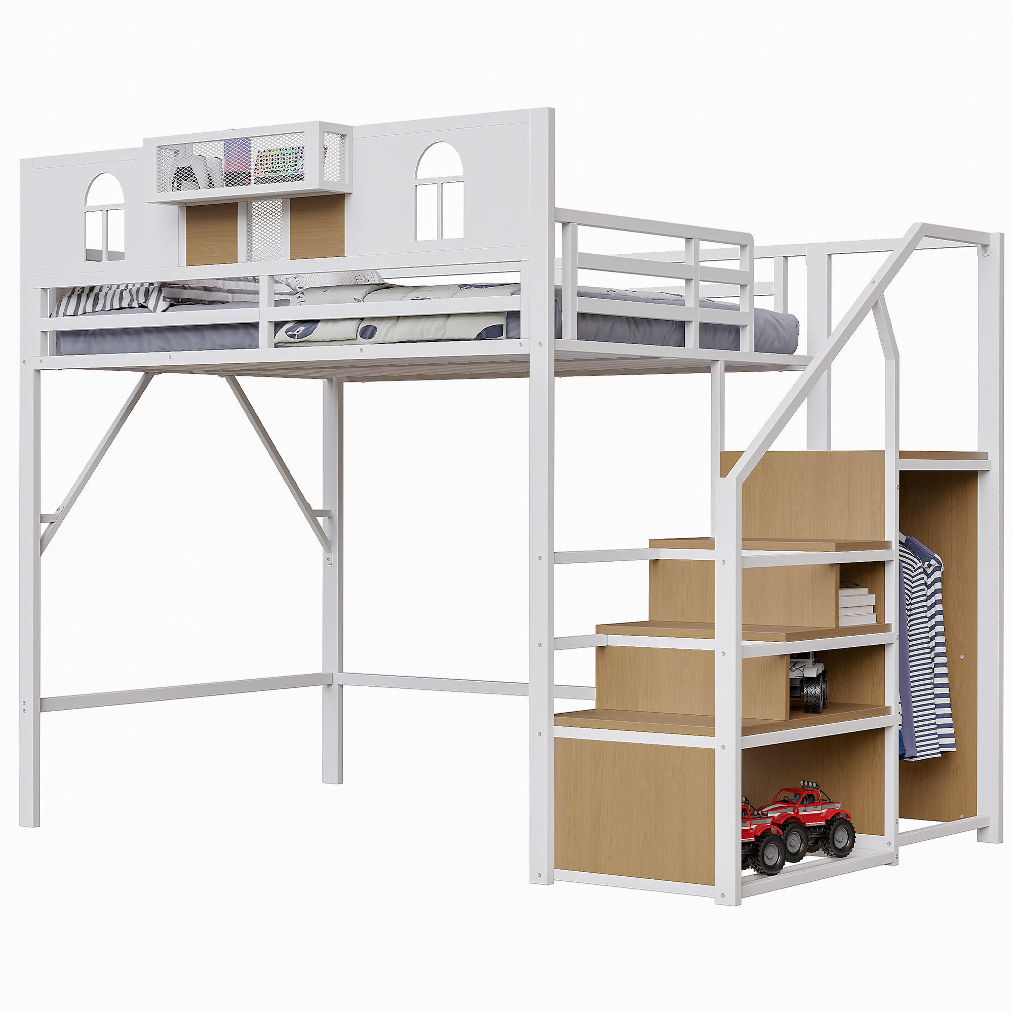 HOCHBETT 140/200 cm mit Stauraumleiter in Weiß - Weiß, Metall (140/200cm) - OKWISH