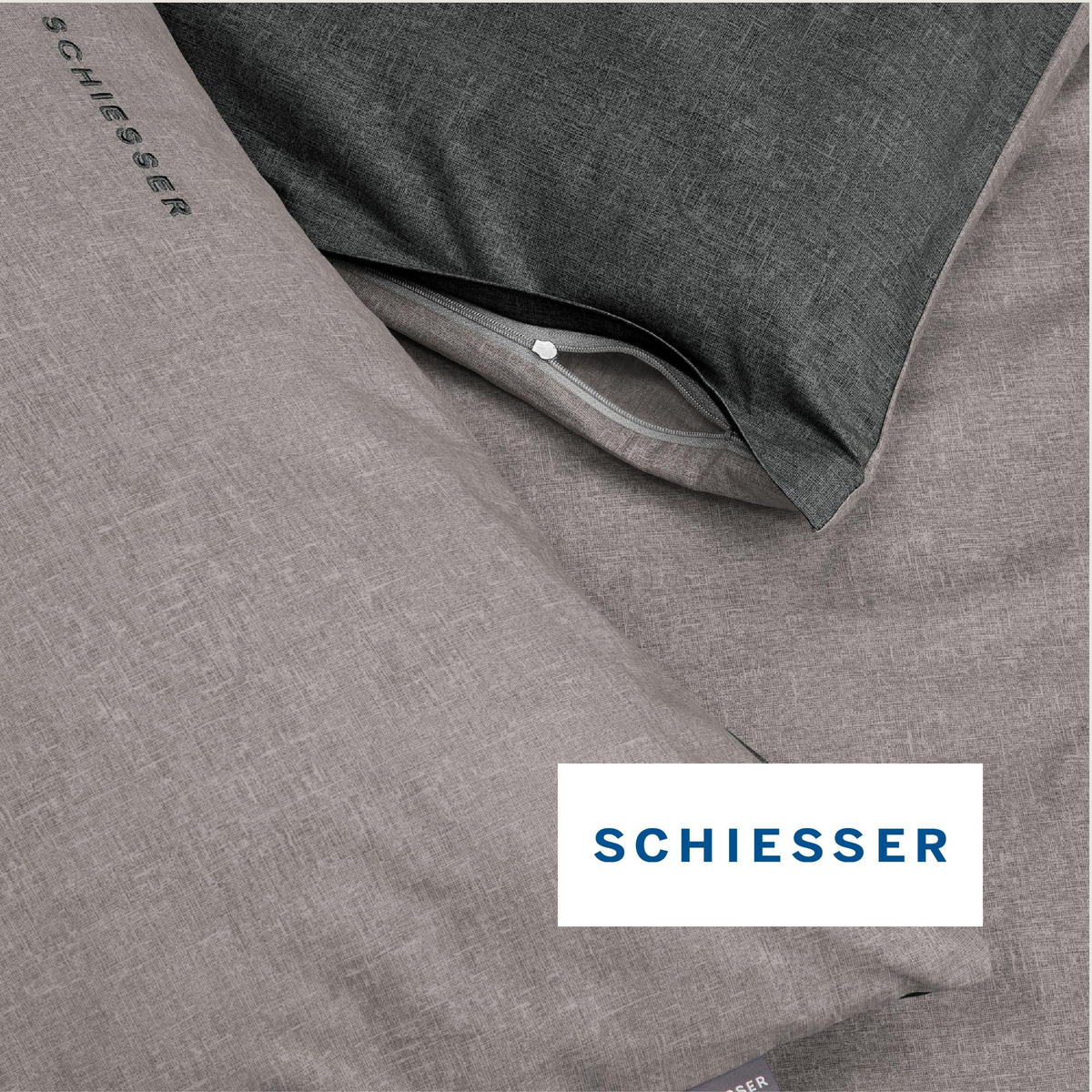 BETTWÄSCHESET Doubleface - Renforcé - 2-teilig - 135 x 200 cm - Grau-Schwarz - Schwarz, Textil (135/200cm) - SCHIESSER