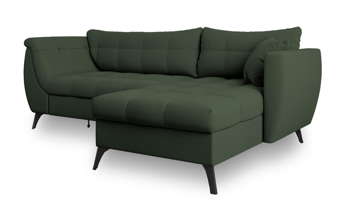 ECKSOFA MOLLIS Grün Geflochtener-Stoff mit Schlaffunktion - Grün, Holz (241/154cm) - MASSENO