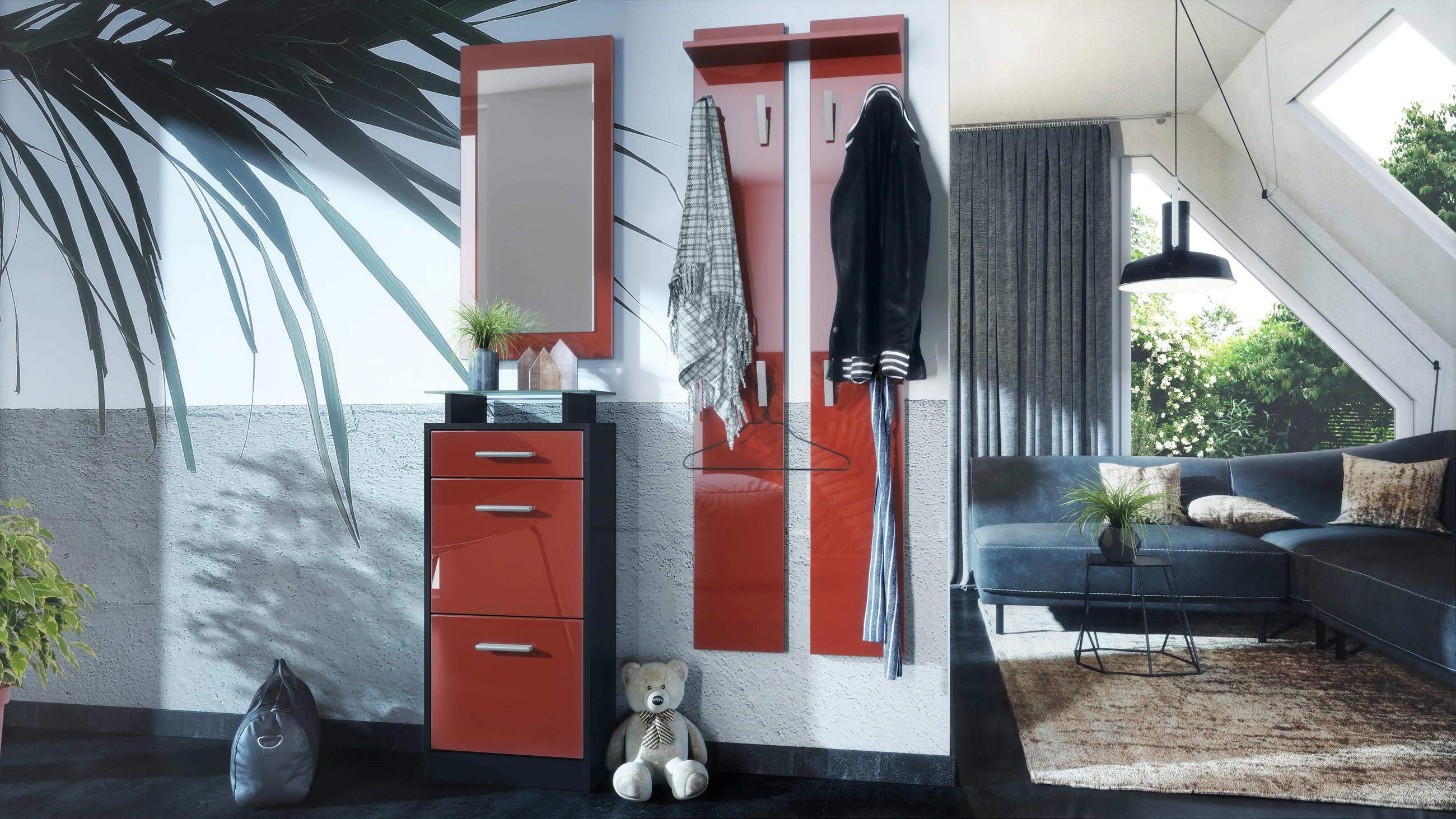 GARDEROBE Loret Front in Bordeaux Hochglanz - Bordeaux, Holzwerkstoff (140/200/23cm) - Vladon